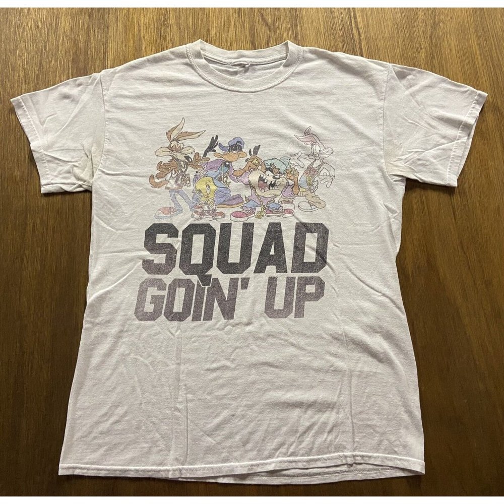Vintage Y2K Looney Toons Squad Goin' Up White Graphic Crew Neck Tee Medium